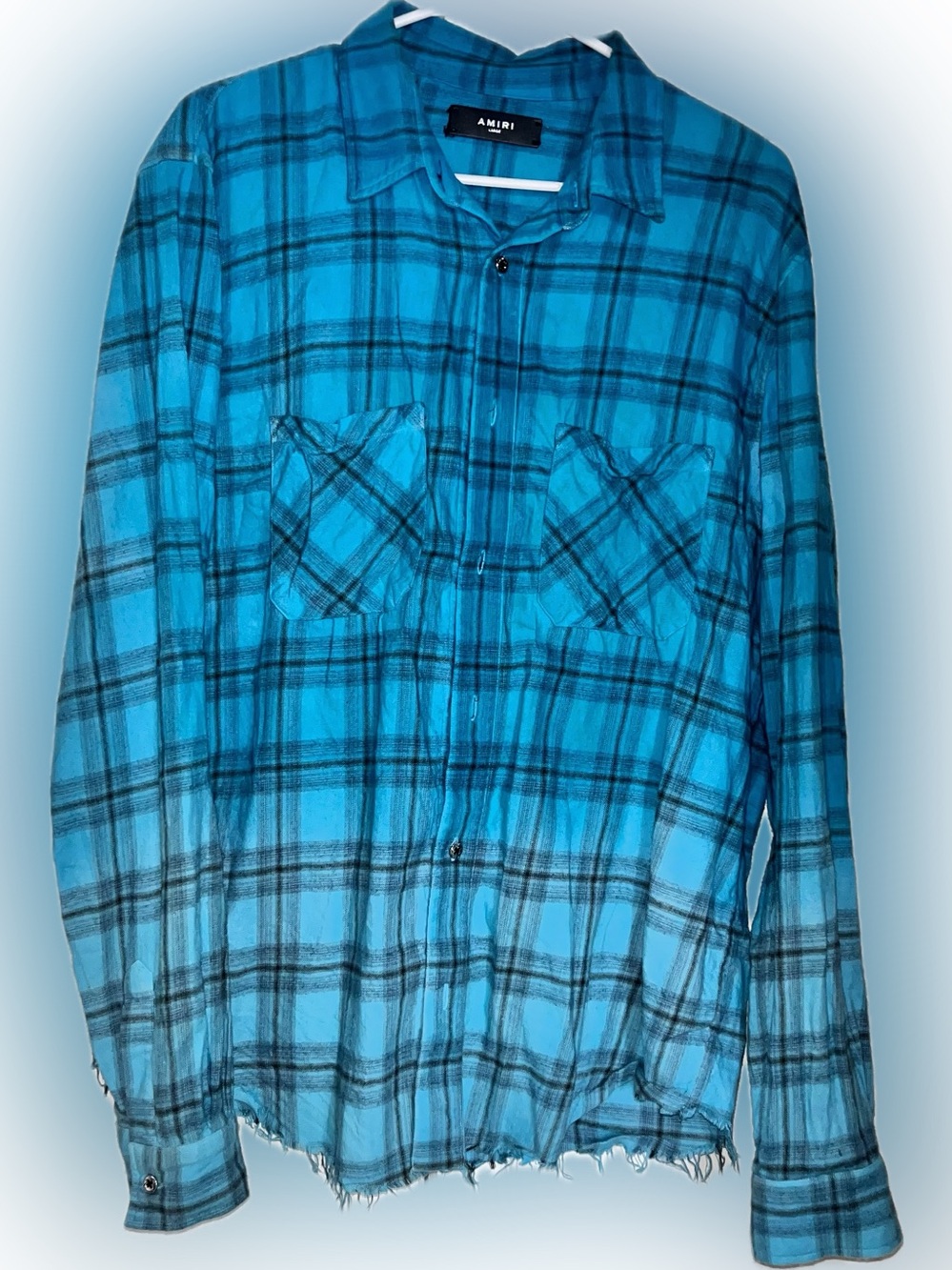 AMIRI Turquoise dip dyed like brand new Blue Black Plaid Button-Down Shirt
